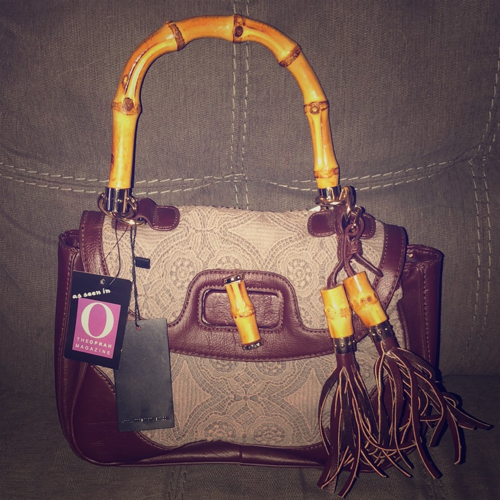 Imoshion brown faux leather and lace handbag